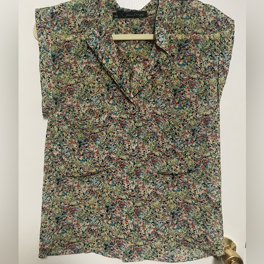 Sheer, Boxy, Splatter-Print Blouse